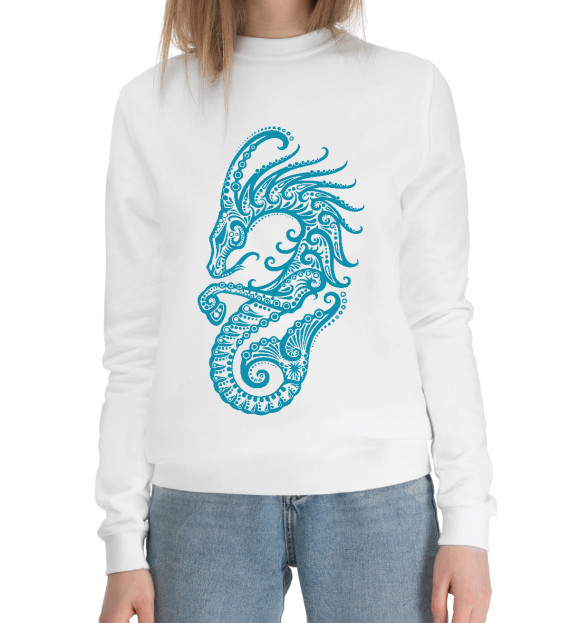 Женский хлопковый свитшот с изображением Зодиак - Козерог цвета Белый