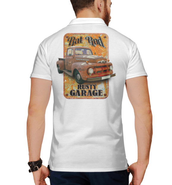 Мужское поло с изображением Американский хот род (Rat rod) на белом цвета Белый