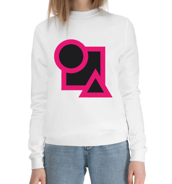 Женский хлопковый свитшот с изображением Игра в кальмара цвета Белый