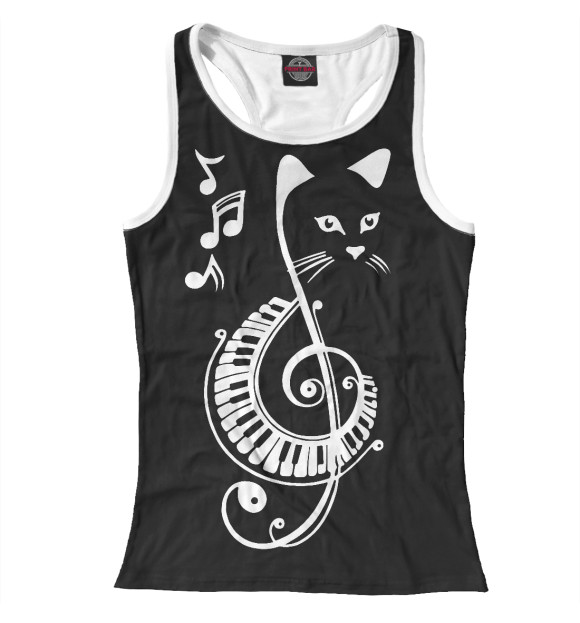 Женская майка-борцовка с изображением Котик меломан цвета Белый