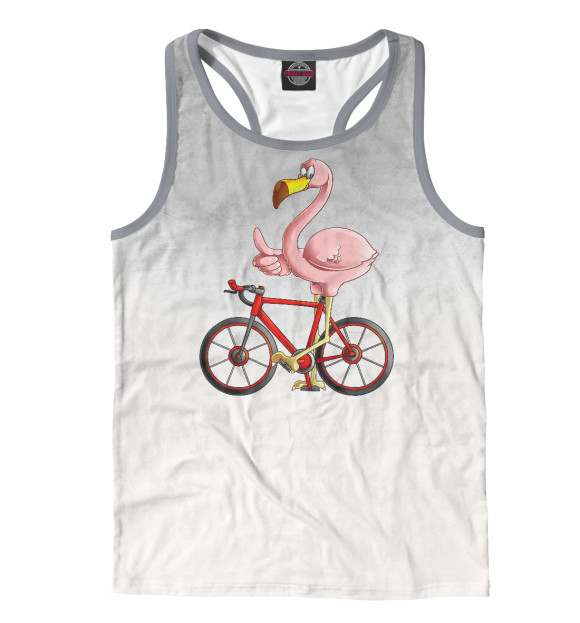 Мужская майка-борцовка с изображением Flamingo Riding a Bicycle цвета Белый