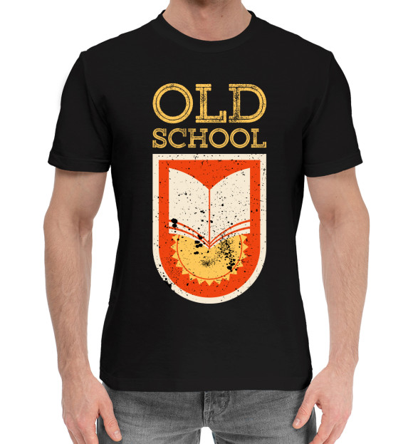 Мужская хлопковая футболка с изображением Old School цвета Черный