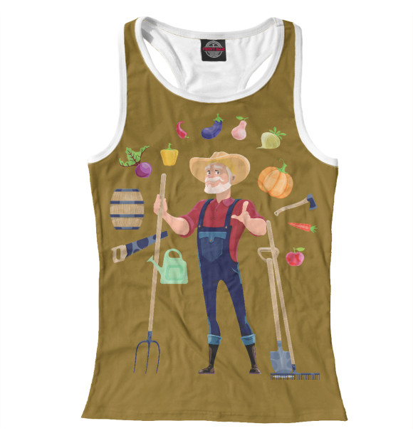 Женская майка-борцовка с изображением Фермер цвета Белый