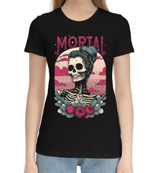 Женская хлопковая футболка Mortal скелетон