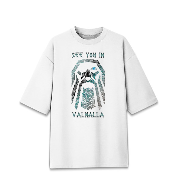 Мужская футболка оверсайз с изображением See you in Valhalla цвета Белый