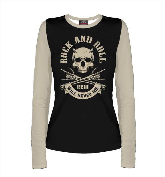 Женский лонгслив с изображением Rock N Roll - skull цвета Белый