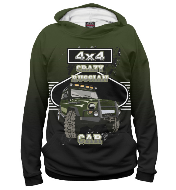 Женское худи с изображением CRAZY RUSSIAN CAR цвета Белый