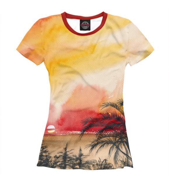 Женская футболка с изображением Тропический закат цвета Белый
