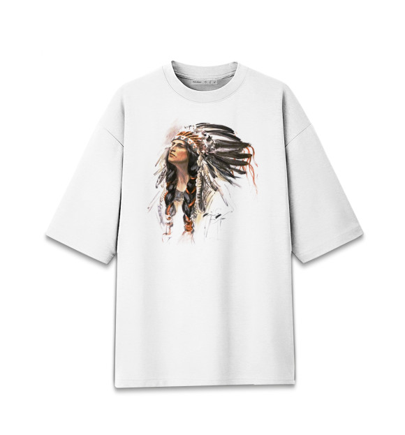 Мужская футболка оверсайз с притом Вождь цвета Белый Мужская футболка оверсайз с изображением Вождь цвета Белый