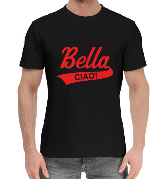 Мужская хлопковая футболка с изображением Bella Ciao цвета Черный