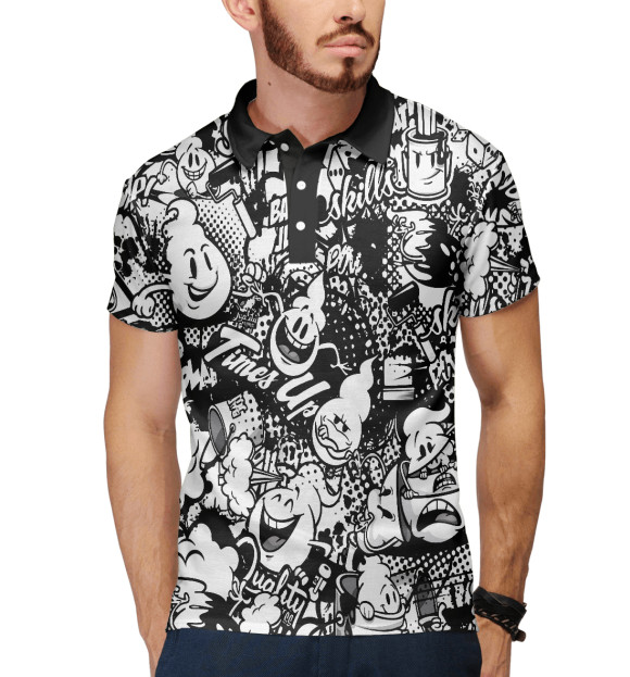 Мужское поло с изображением Стикеры цвета Белый