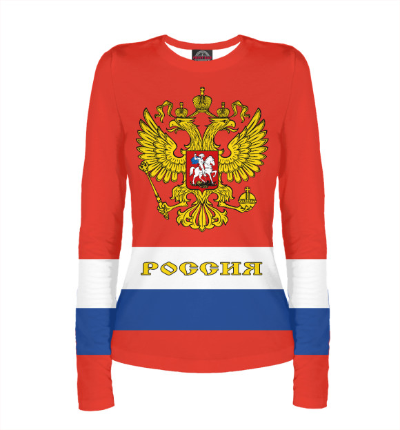 Женский лонгслив с изображением РОССИЯ цвета Белый