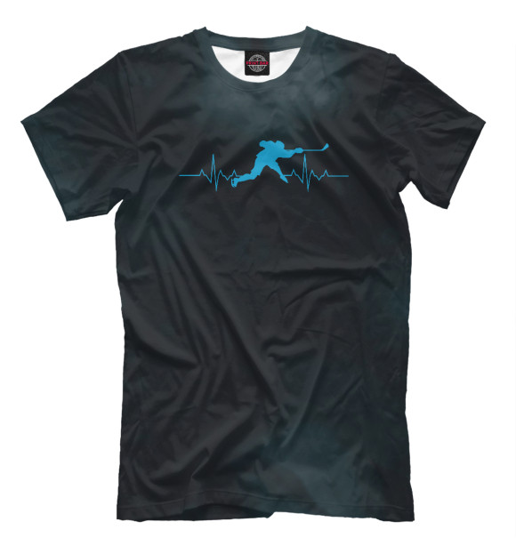 Мужская футболка с изображением Ice Hockey Heartbeat цвета Белый