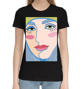 Хлопковая футболка для девочек Женское лицо с яркими губами