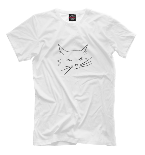 Мужская футболка с изображением Недовольный кот (минимализм) цвета Белый