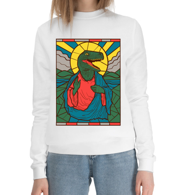 Женский хлопковый свитшот с изображением Dino Jesus цвета Белый