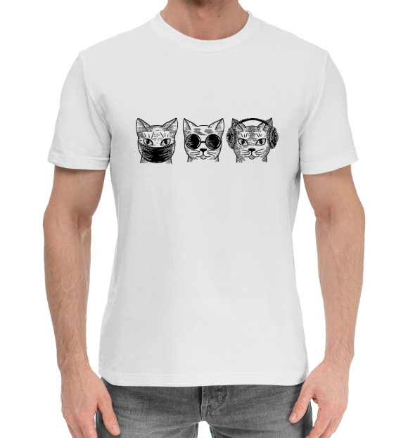 Мужская хлопковая футболка с изображением Не говорю Не вижу Не слышу цвета Белый