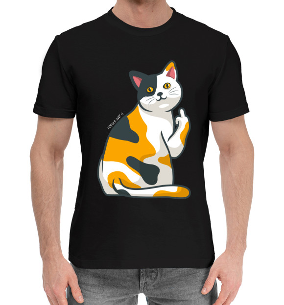 Мужская хлопковая футболка с изображением Коте цвета Черный