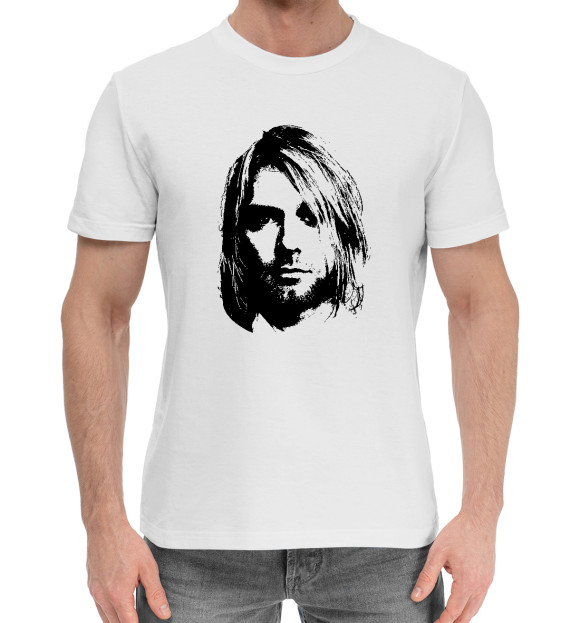 Мужская хлопковая футболка с изображением Курт Кобейн цвета Белый