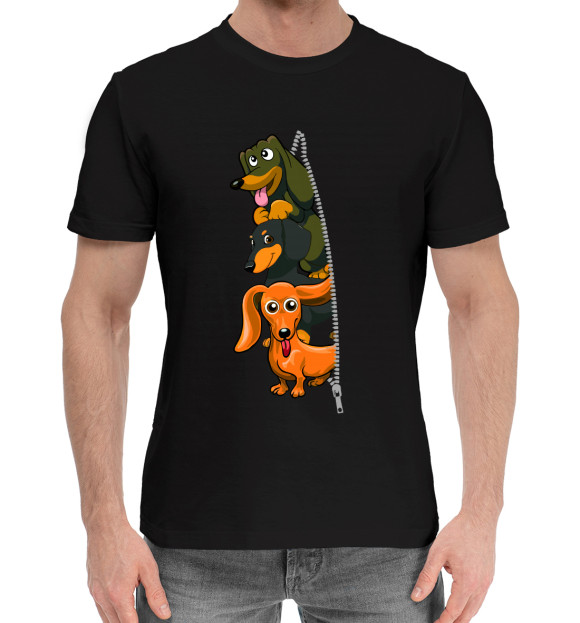 Мужская хлопковая футболка с изображением Таксы цвета Черный