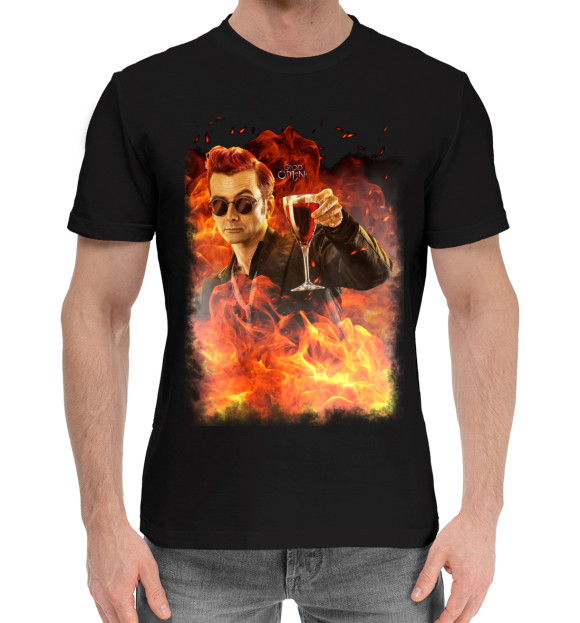 Мужская хлопковая футболка с изображением Кроули в огне цвета Черный