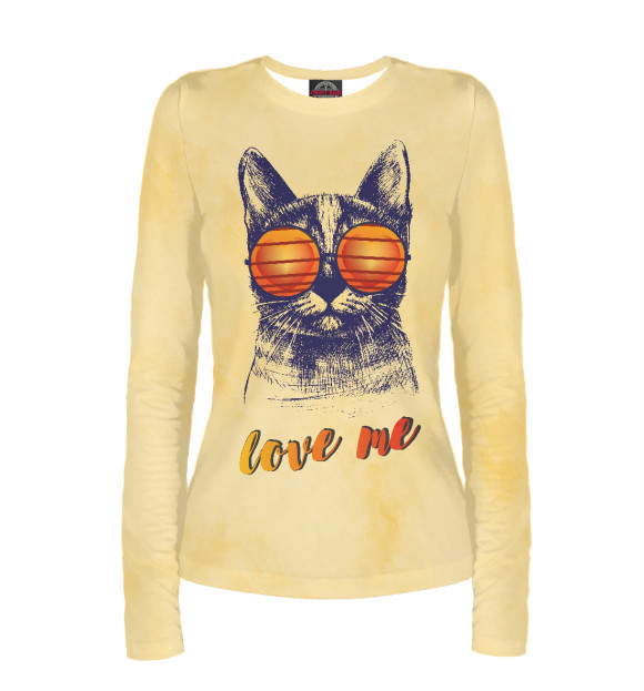 Женский лонгслив с изображением Cat Love me цвета Белый