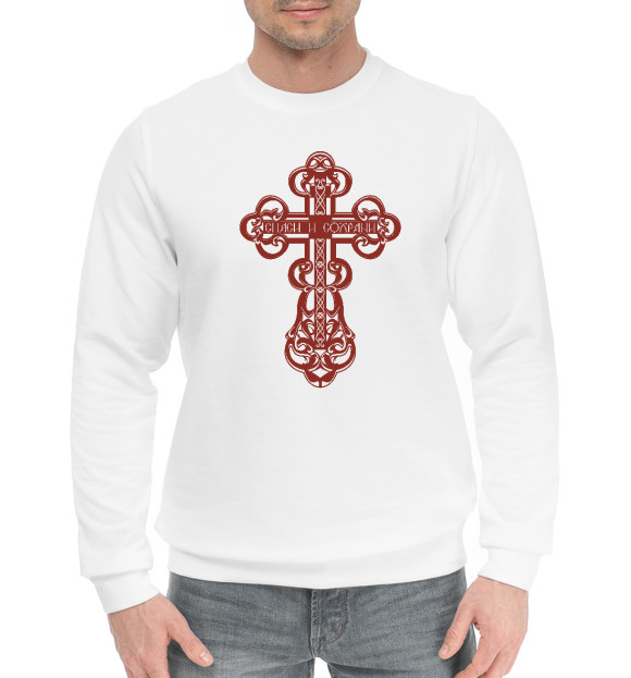 Мужской хлопковый свитшот с изображением Православный крестик цвета Белый