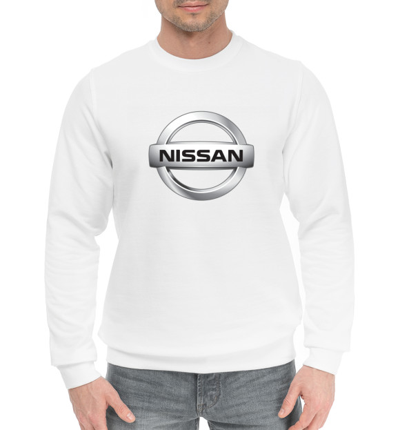 Мужской хлопковый свитшот с изображением Nissan цвета Белый