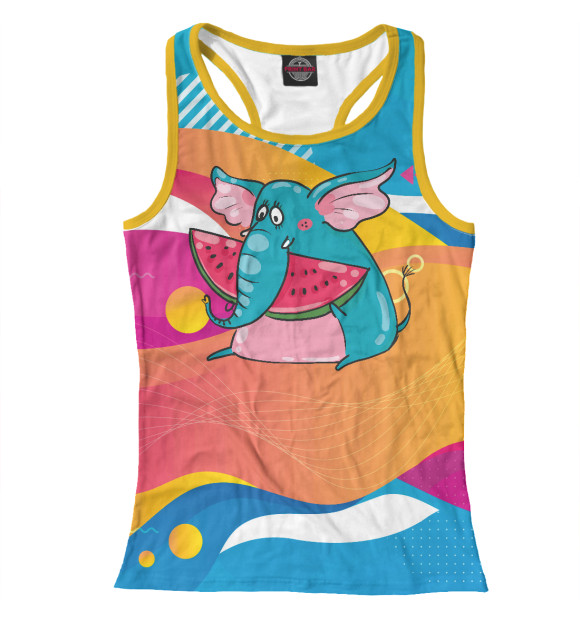 Женская майка-борцовка с изображением Слон кушает арбуз цвета Белый