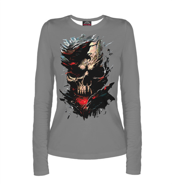 Женский лонгслив с изображением Skull on gray background цвета Белый