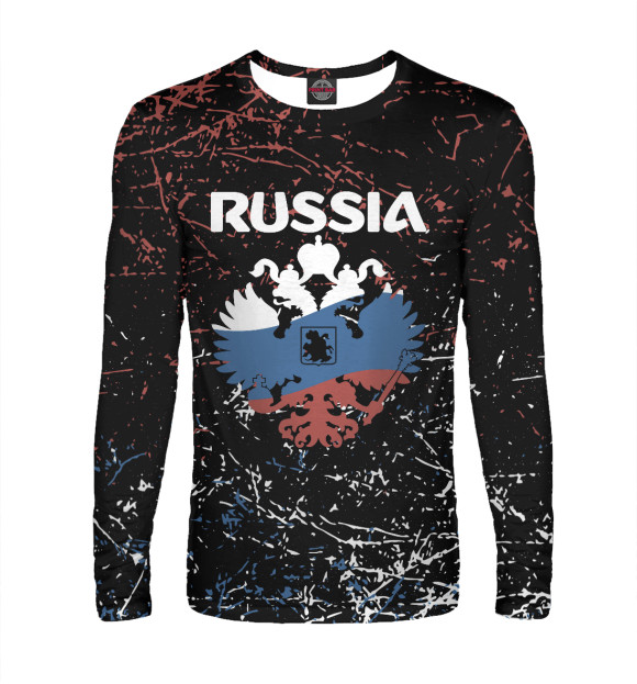 Мужской лонгслив с изображением RUSSIA цвета Белый