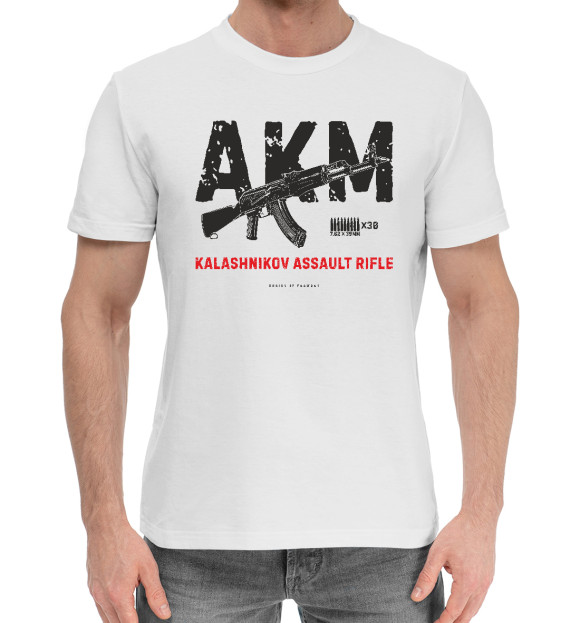Мужская хлопковая футболка с изображением Автомат Калашникова (АКМ) цвета Белый
