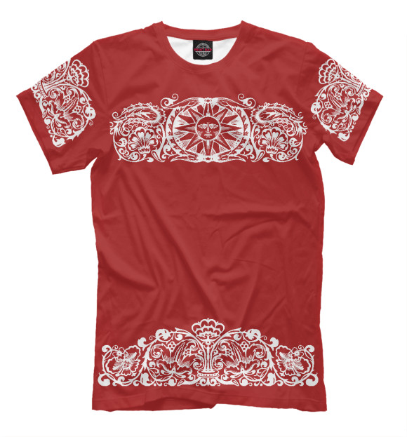 Мужская футболка с изображением Славянское Солнце Красное цвета Белый