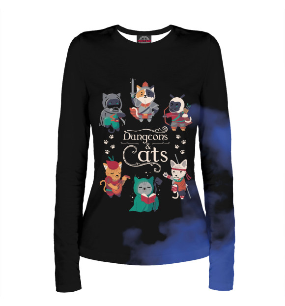 Женский лонгслив с изображением Dungeons and cats цвета Белый