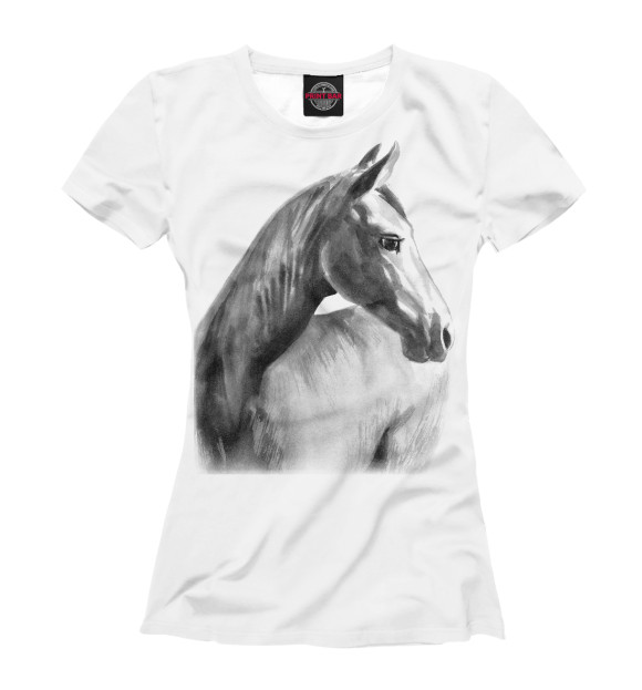 Женская футболка с изображением Мечтательный конь цвета Белый