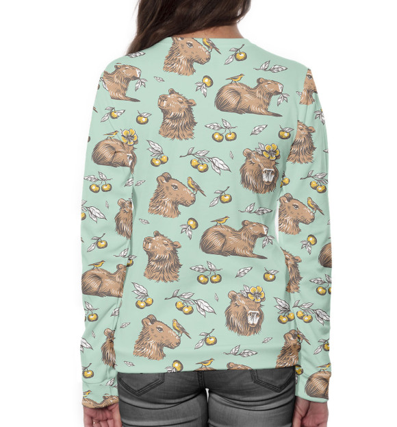 Женский свитшот с изображением Капибара с ягодами цвета Белый