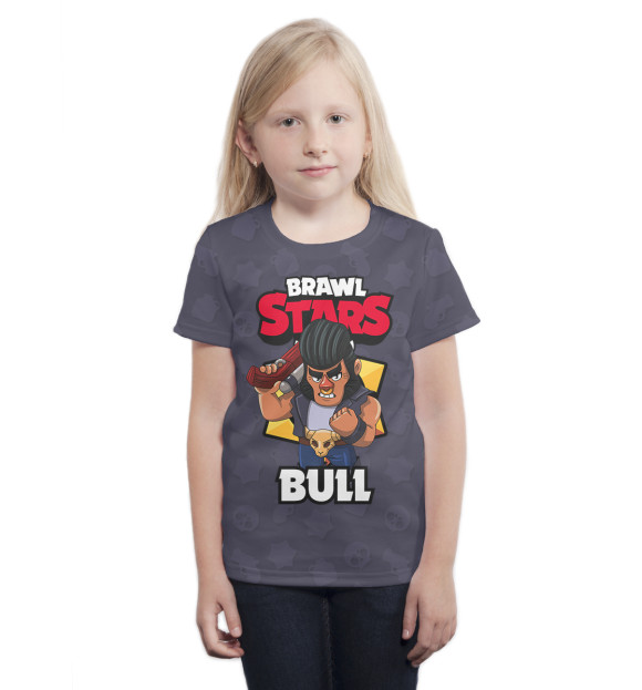 Футболка для девочек с изображением Brawl stars Bull цвета Белый