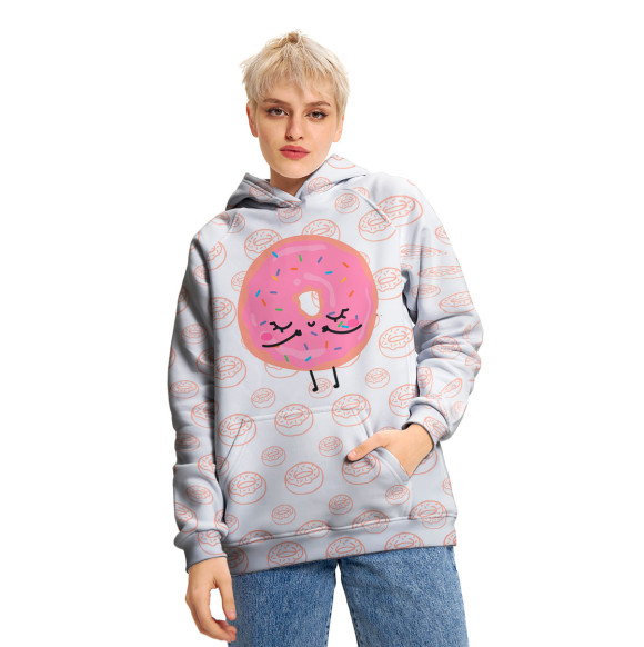 Женское худи с изображением Девочка пончик цвета Белый
