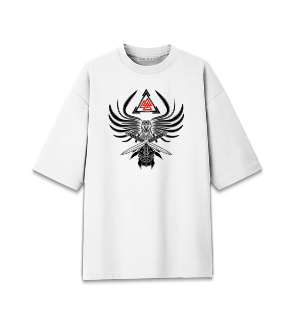 Женская футболка оверсайз с изображением Валькнут, путь воина цвета Белый