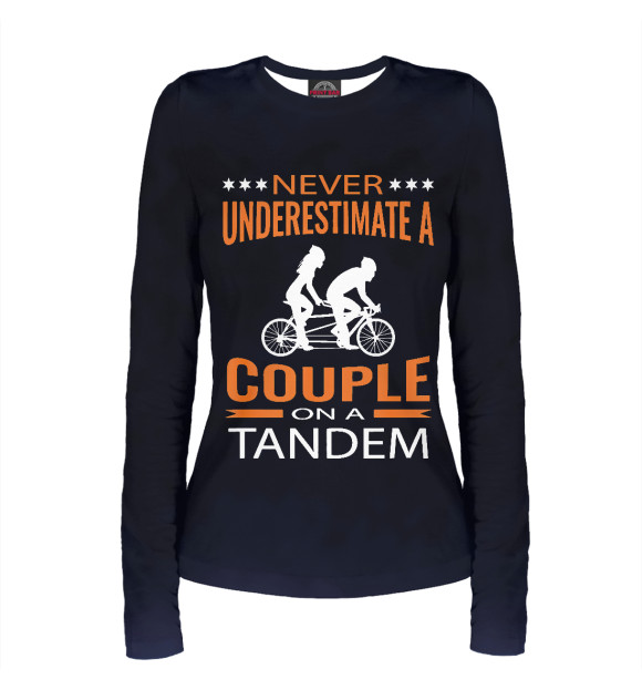 Женский лонгслив с изображением Couple on a tandem bicycle цвета Белый