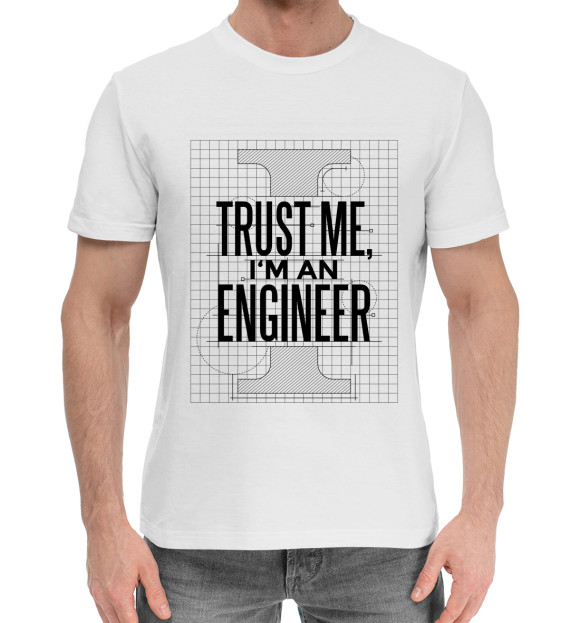 Мужская хлопковая футболка с изображением Инженер цвета Белый