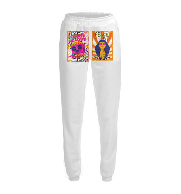 Женские спортивные штаны с изображением Мир и любовь музыка цвета Белый