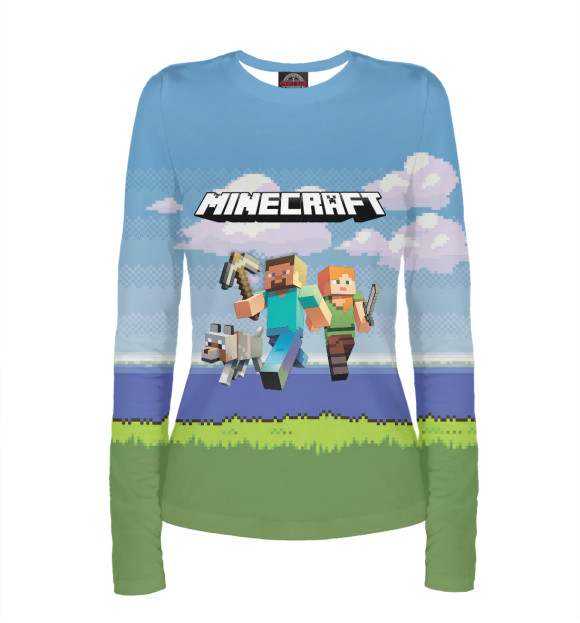 Женский лонгслив с притом Minecraft цвета Белый Женский лонгслив с изображением Minecraft цвета Белый