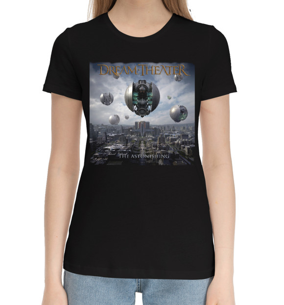 Женская хлопковая футболка с притом Dreamtheater цвета Черный Женская хлопковая футболка с изображением Dreamtheater цвета Черный