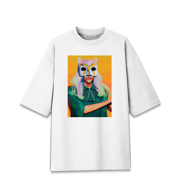 Женская футболка оверсайз с изображением Девушка в маске цвета Белый