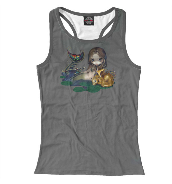 Женская майка-борцовка с изображением Mermaid with a Golden Drago цвета Белый