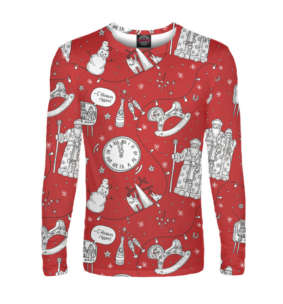 Мужской лонгслив с изображением Новый год цвета Белый