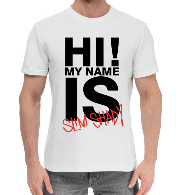 Мужская хлопковая футболка с притом Eminem цвета Белый Мужская хлопковая футболка с изображением Eminem цвета Белый