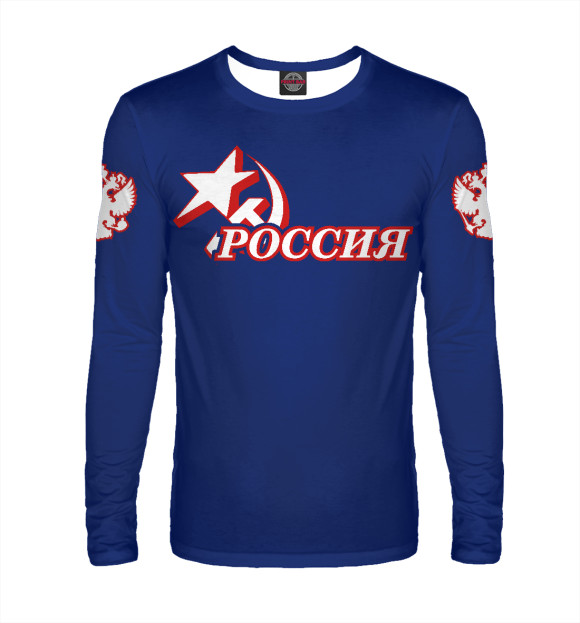 Мужской лонгслив с изображением Герб России (красный) цвета Белый