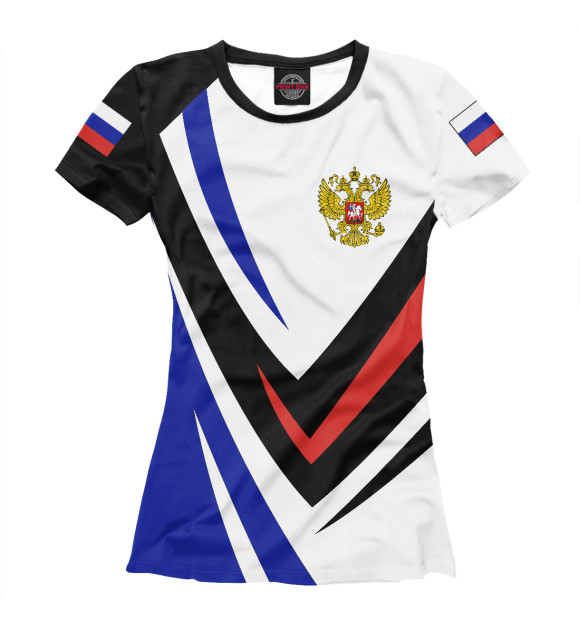 Женская футболка с изображением Россия - флаг на рукавах цвета Белый